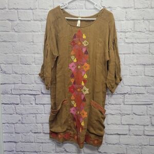 Uncle Frank‎ Anthropologie Embroidered Boho Dress Size XS 100% Linen Pockets